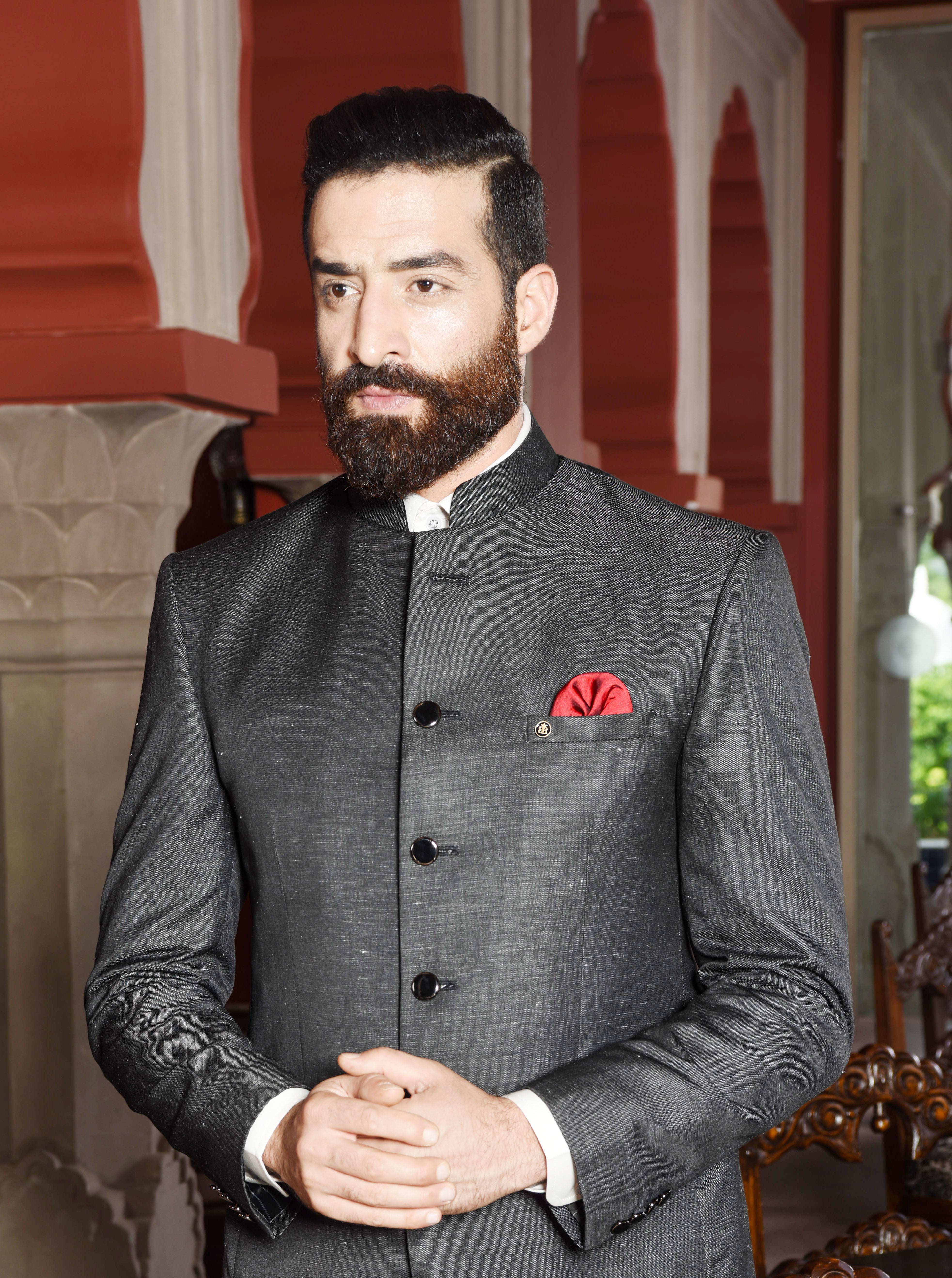 Classic Dark Grey Melange Jodhpuri Blazer