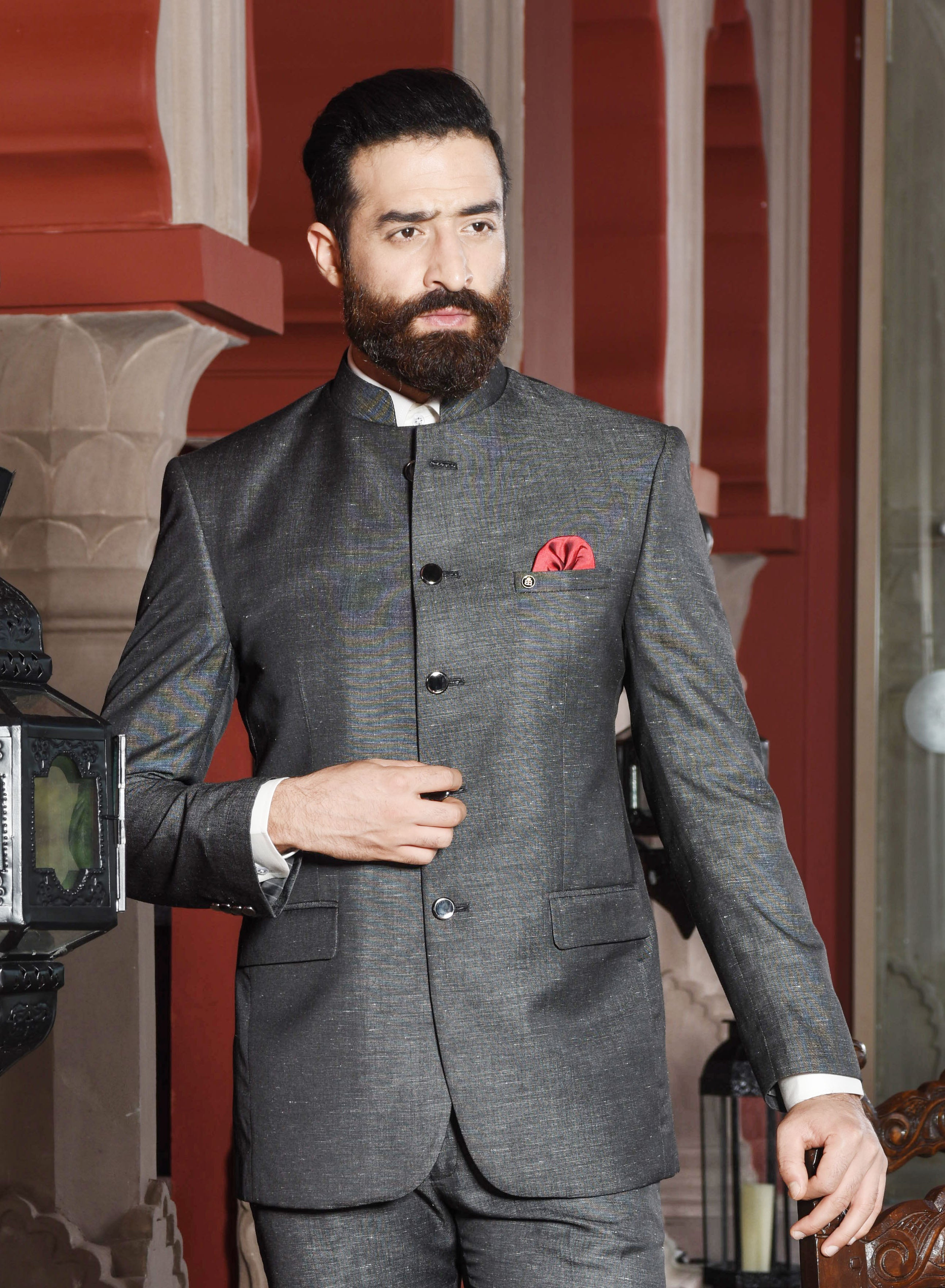 Classic Dark Grey Melange Jodhpuri Blazer