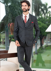 Olive Green Designer Check Suit