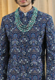 Navy Full Embroidered Sherwani