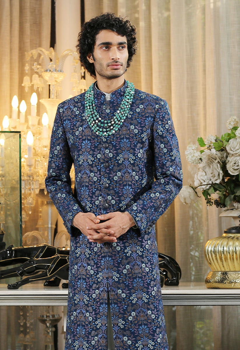 Navy Full Embroidered Sherwani