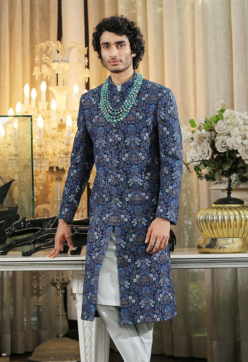 Navy Full Embroidered Sherwani