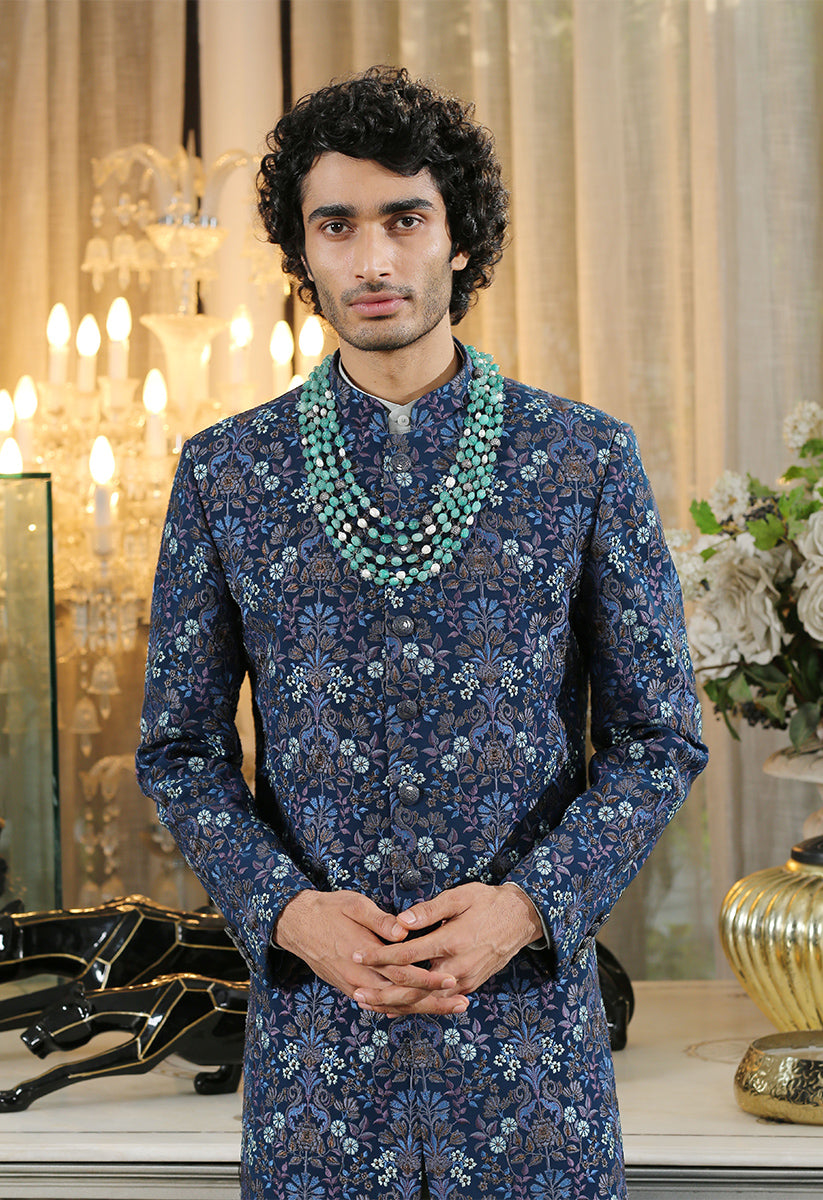 Navy Full Embroidered Sherwani