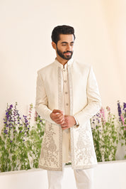 Off-white Embroidered Indo-Western with Dupatta