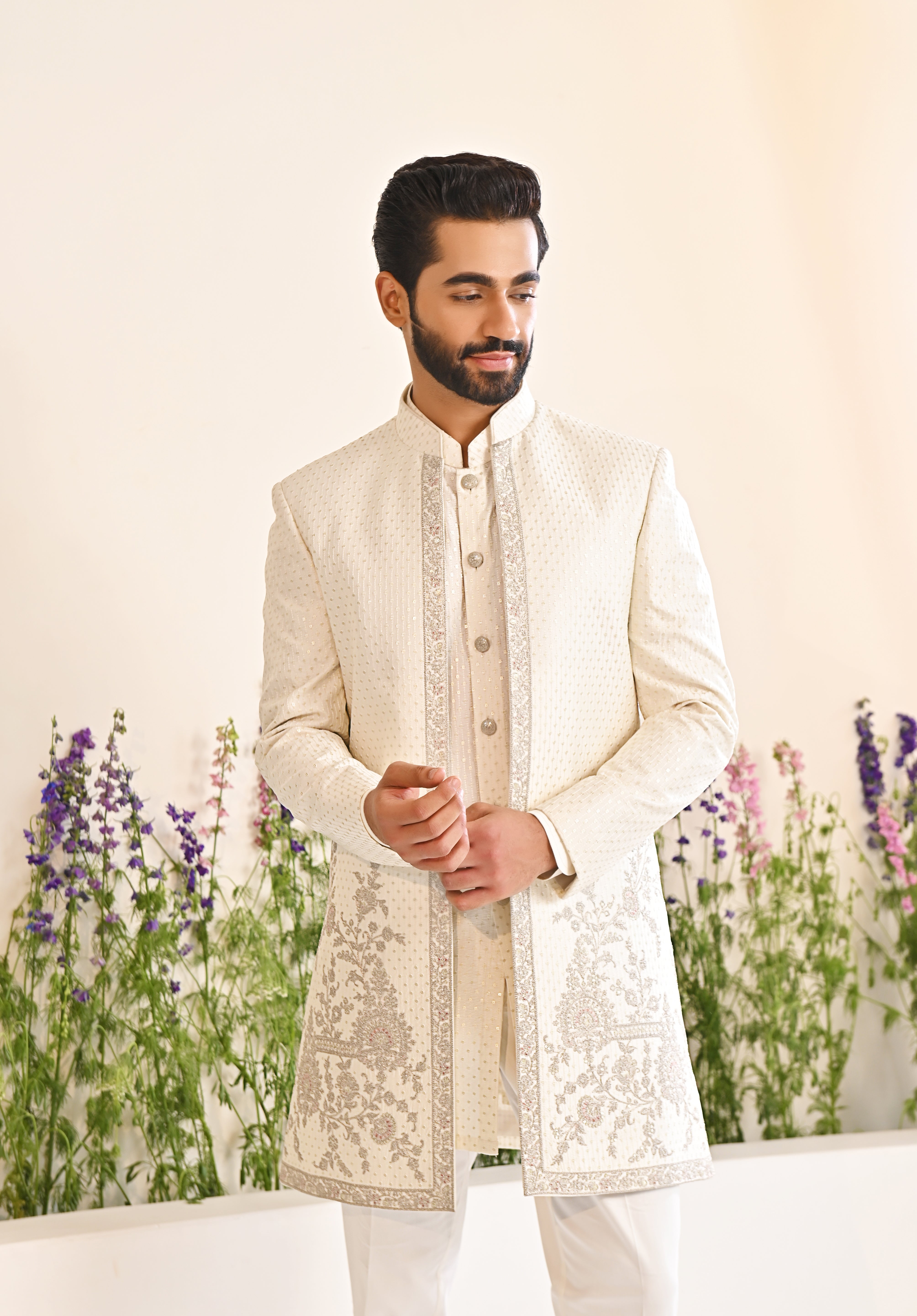 Off-white Embroidered Indo-Western with Dupatta