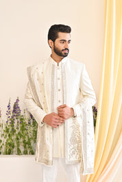 Off-white Embroidered Indo-Western with Dupatta