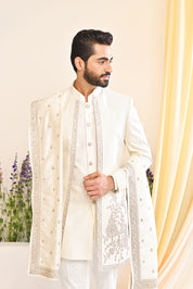 Off-white Embroidered Indo-Western with Dupatta