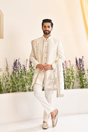 Off-white Embroidered Indo-Western with Dupatta