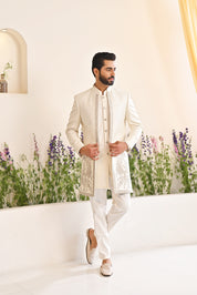 Off-white Embroidered Indo-Western with Dupatta