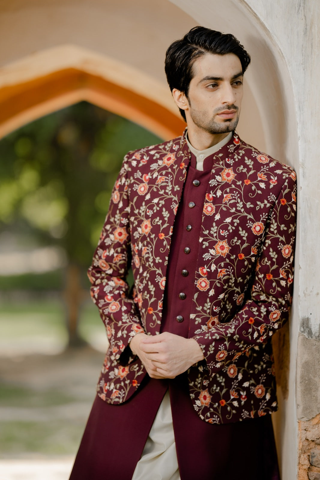 Wine Colored Floral Indo Western