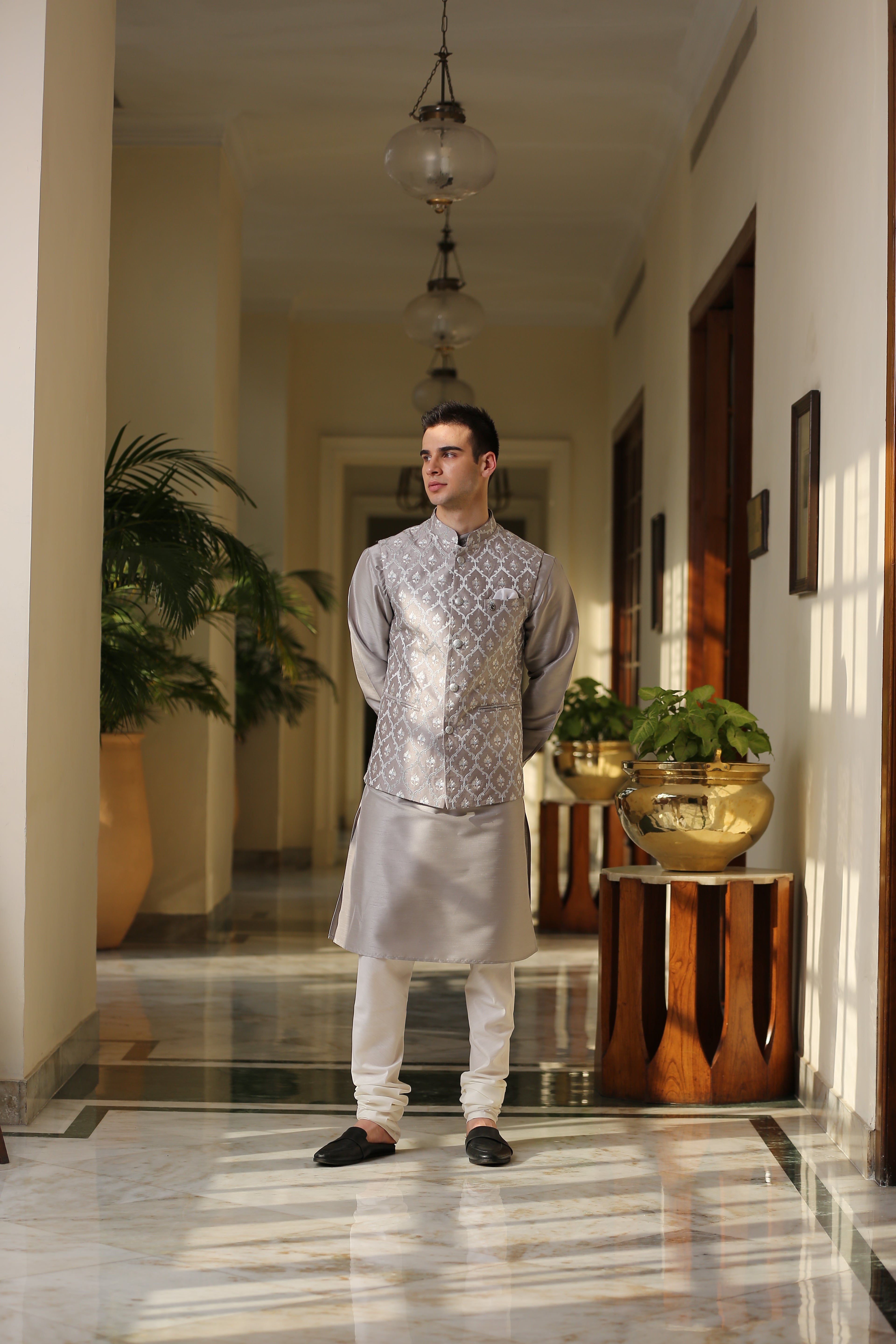 Grey Embroidered Kurta Jacket - Indian Wedding Wear

