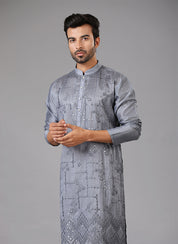 Elegant Dark Grey Embroidered Kurta Pyjama - Indian Ethnic Wear

