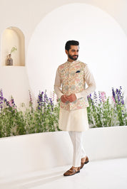 Multi Colored Embroidered Kurta Jacket Set