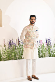 Multi Colored Embroidered Kurta Jacket Set