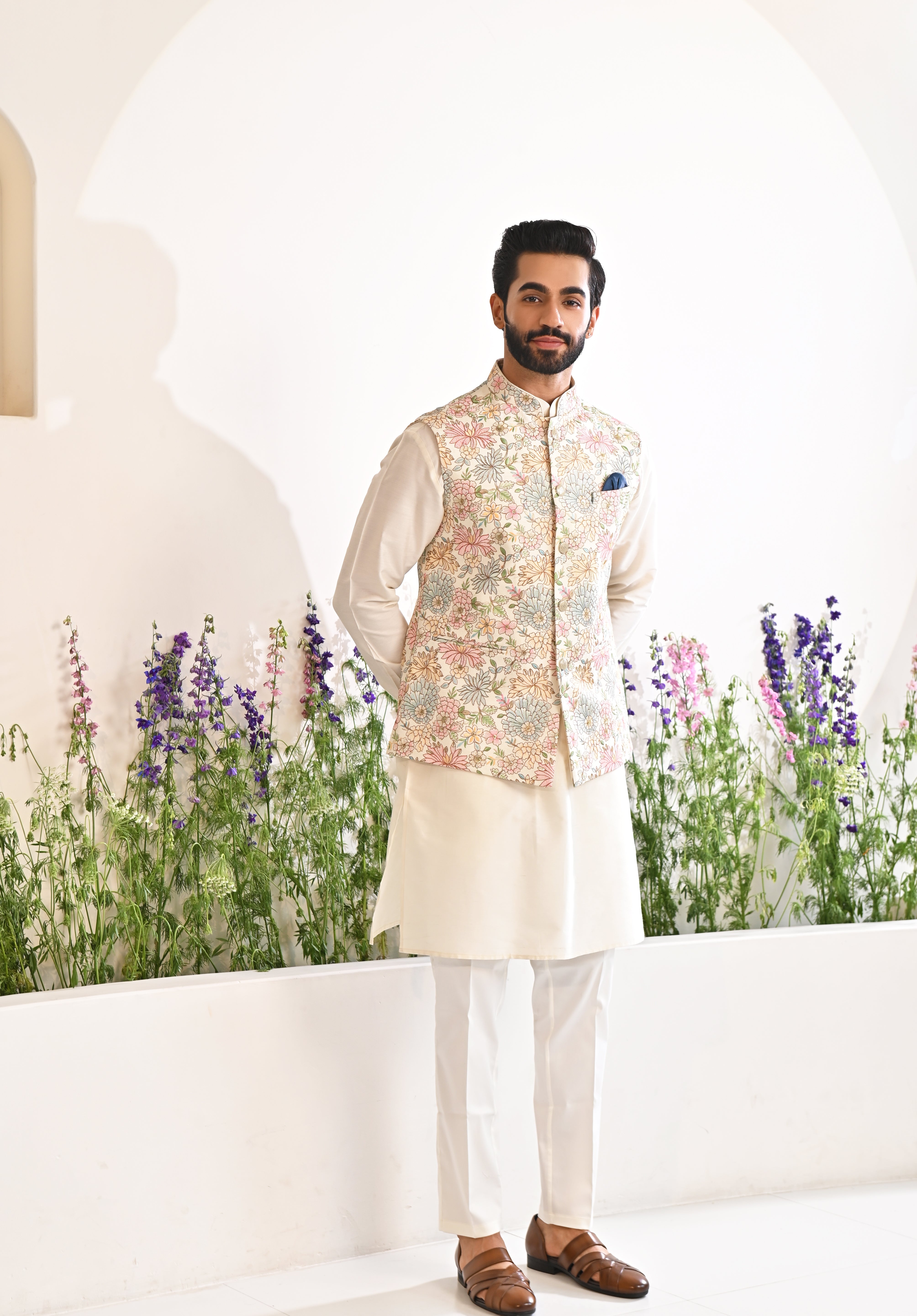 Multi Colored Embroidered Kurta Jacket Set