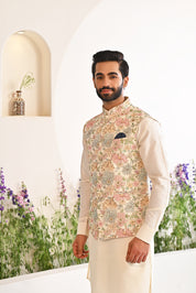 Multi Colored Embroidered Kurta Jacket Set