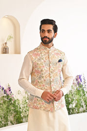 Multi Colored Embroidered Kurta Jacket Set