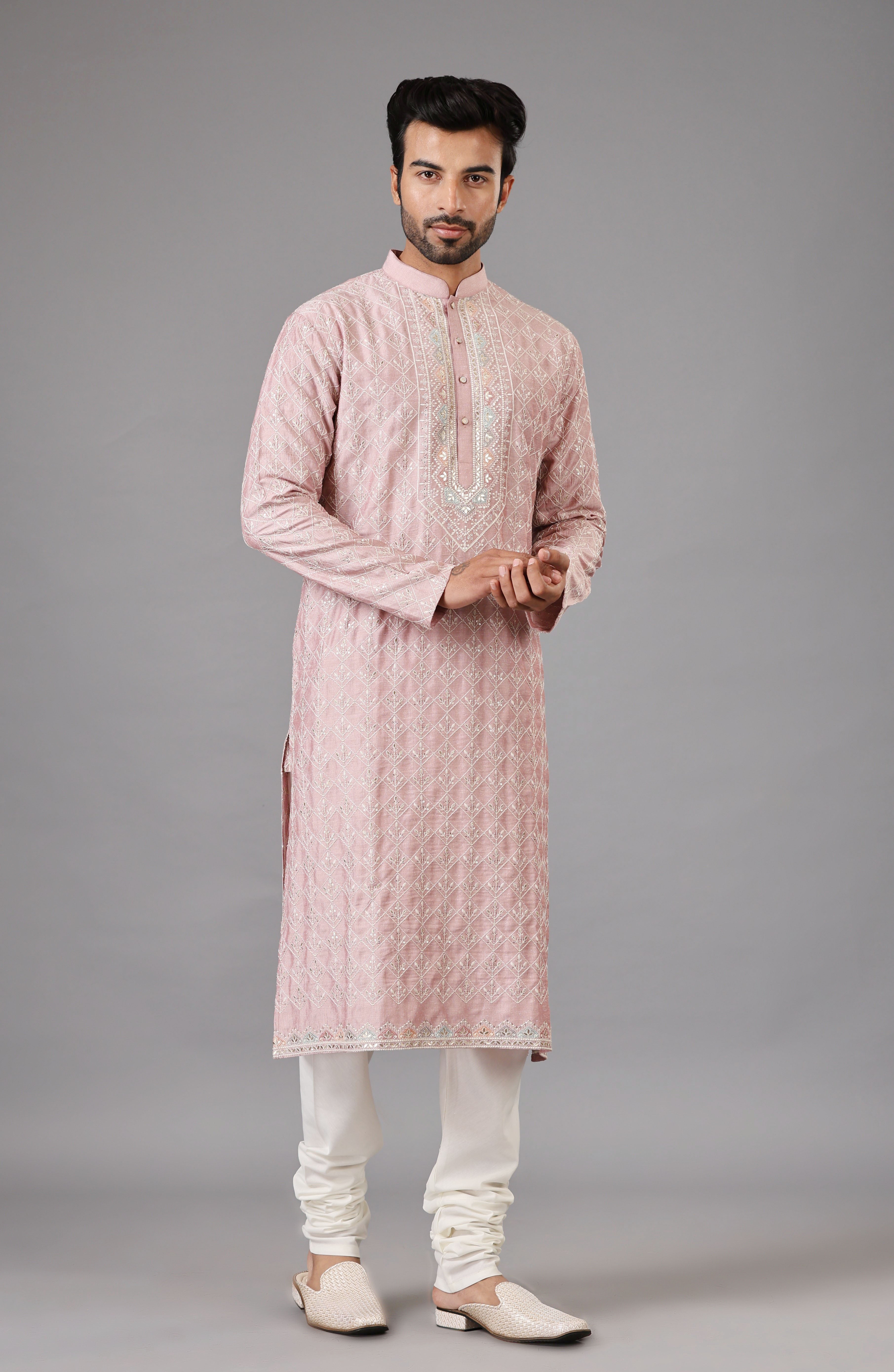 Men's Pink Kurta Pyjama Set - Comfortable and Stylish
