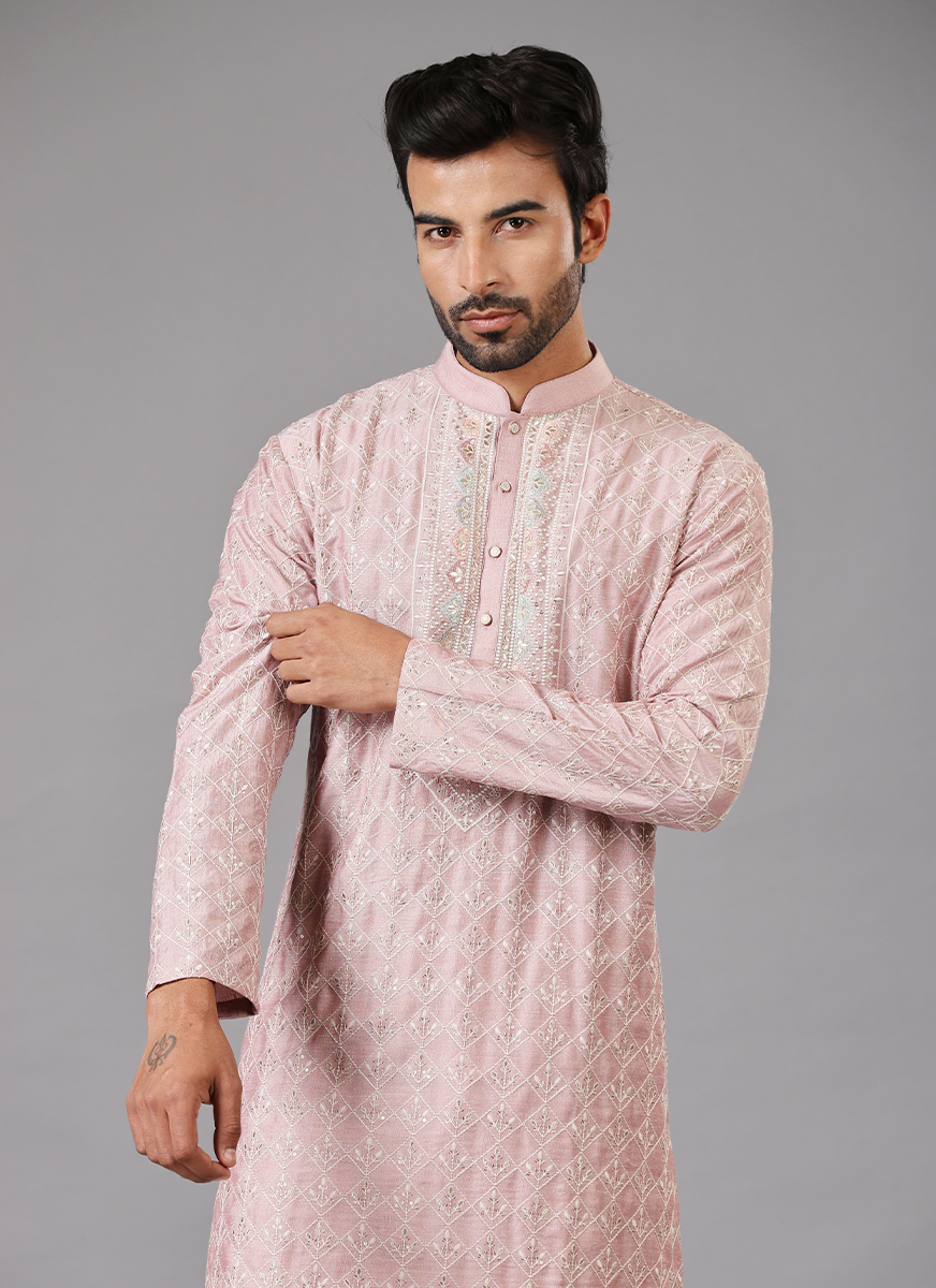 Elegant Fully Embroidered Pink Kurta Pyjama - Indian Ethnic Wear

