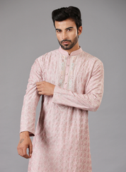 Elegant Fully Embroidered Pink Kurta Pyjama - Indian Ethnic Wear

