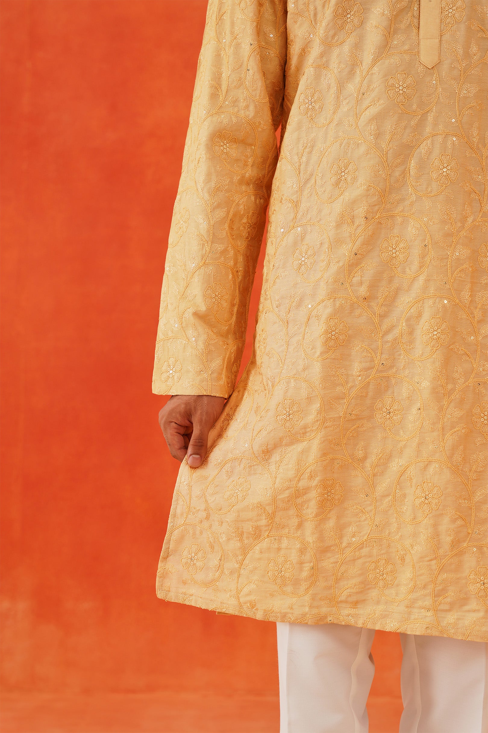 Elegant Fully Embroidered Yellow Kurta Pyjama - Indian Ethnic Wear

