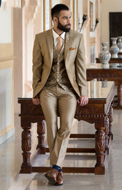 Trendy Golden Brown 5-Piece Suit - Modern Men's Fashion

