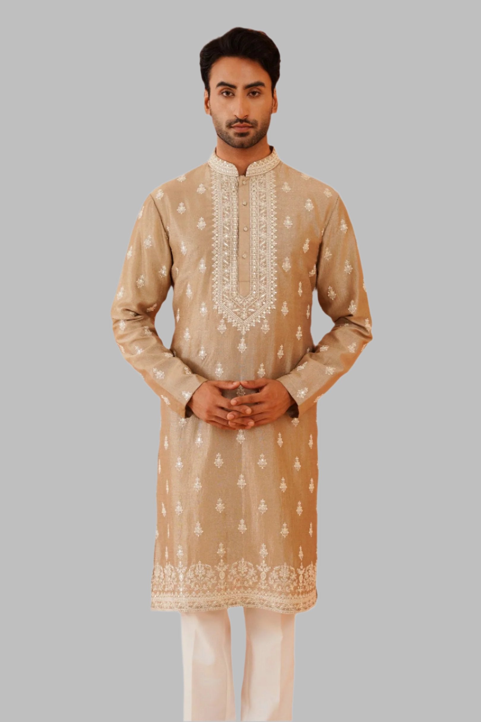 Stylish Golden Yellow Kurta with Embroidery - Perfect for Weddings and Parties

