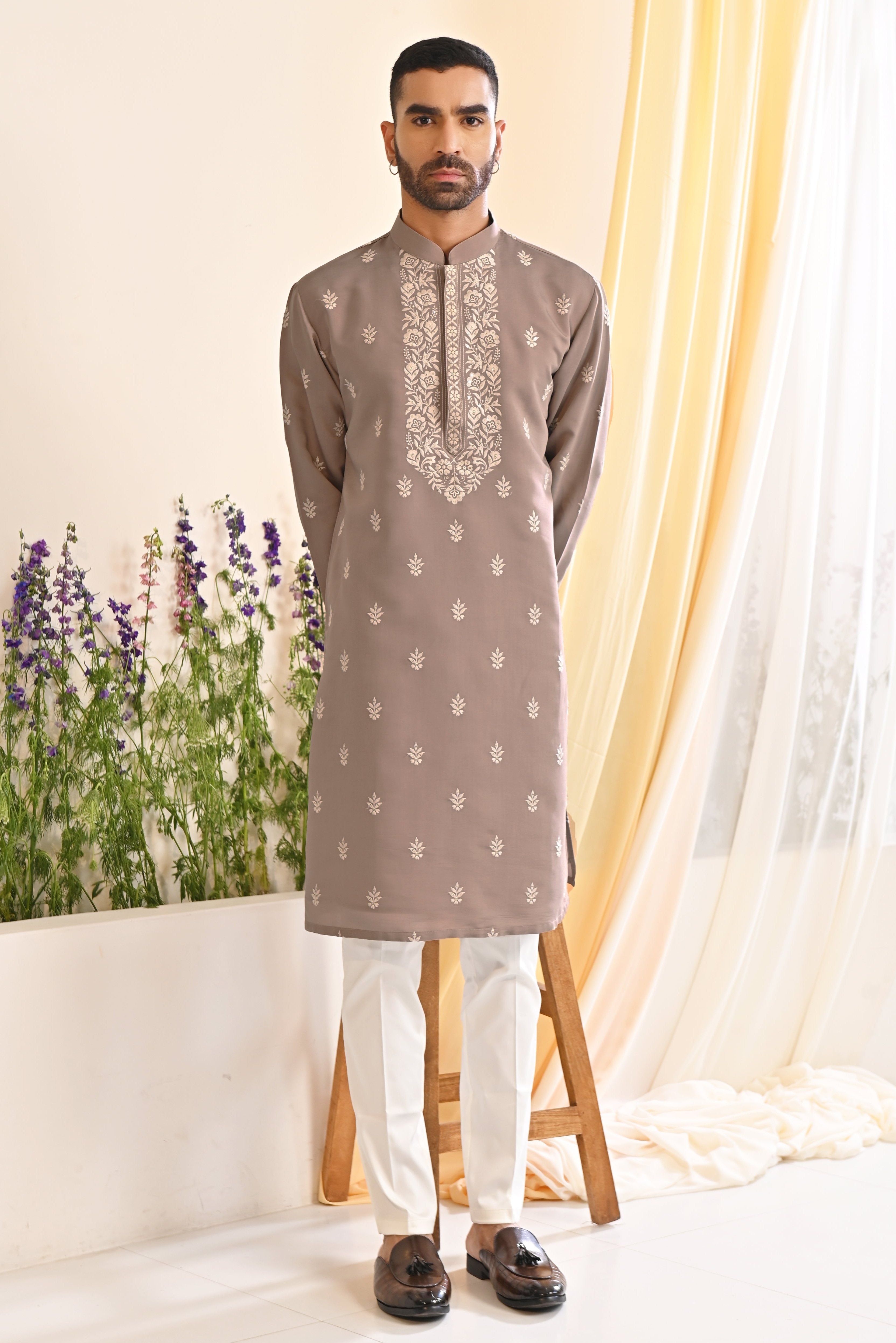 Men's Grey Kurta Pyjama Set - Comfortable and Stylish

