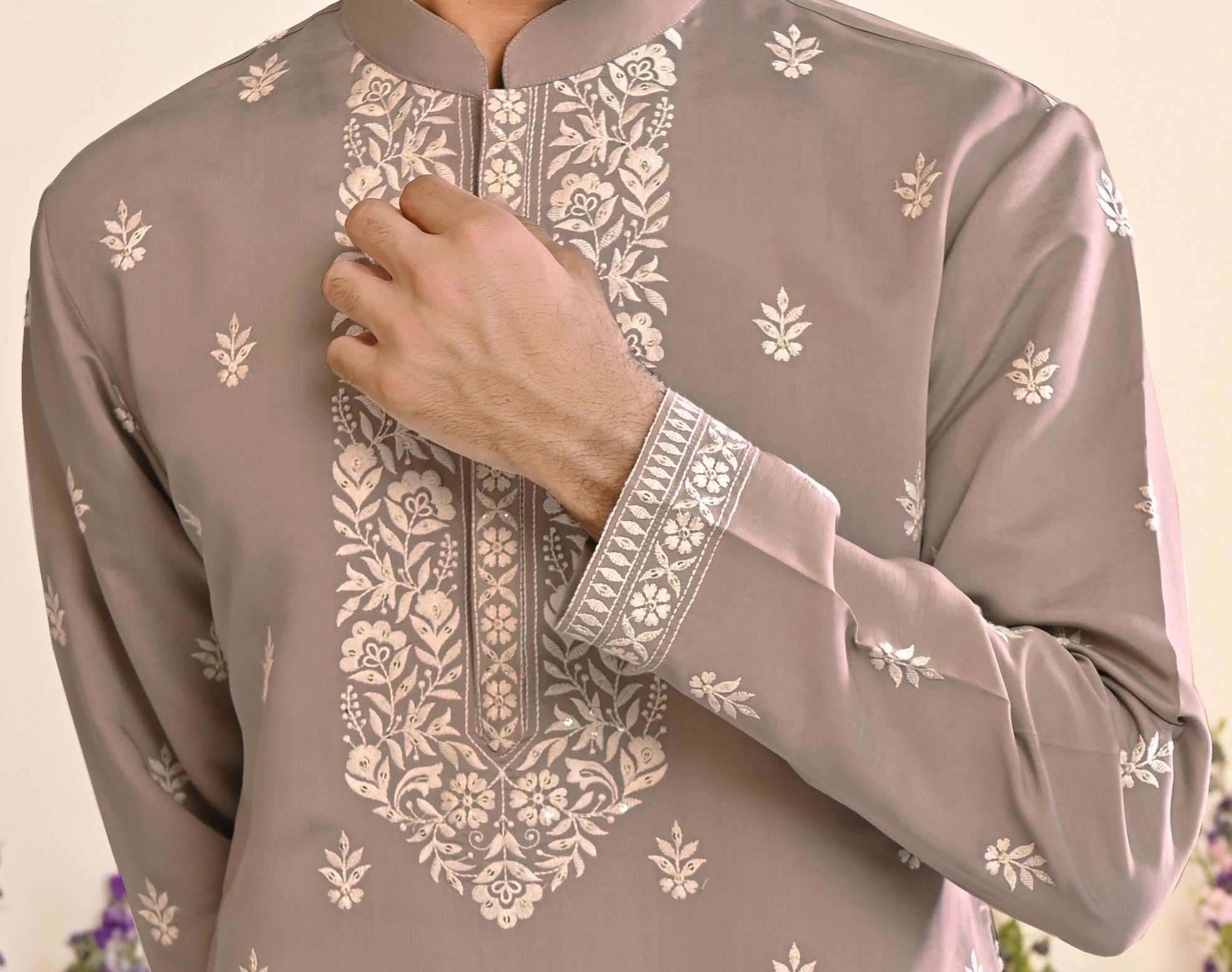 Stylish Grey Kurta Set with Embroidery - Perfect for Festive Occasions

