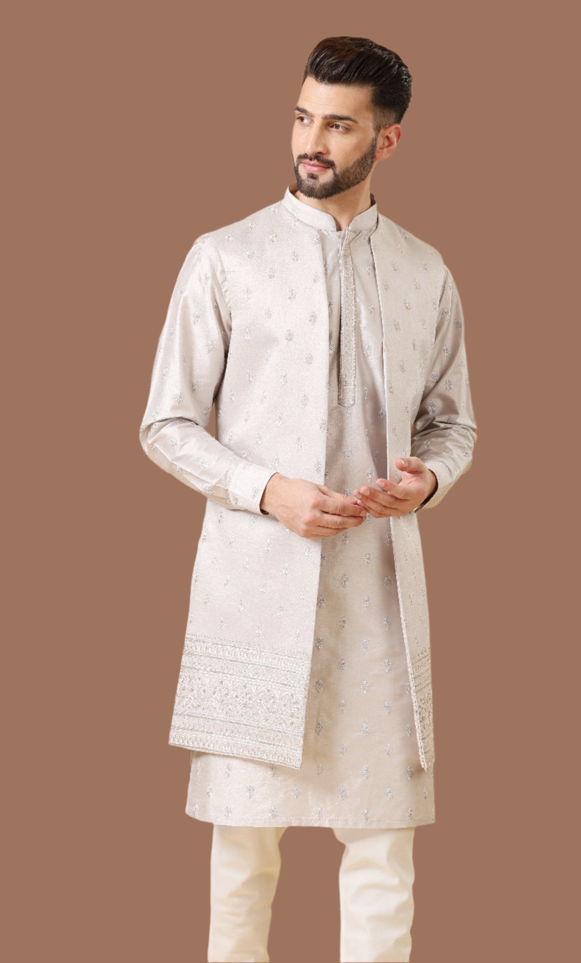 Men's Grey Open Indo-Western - Modern Indian Fusion Wear

