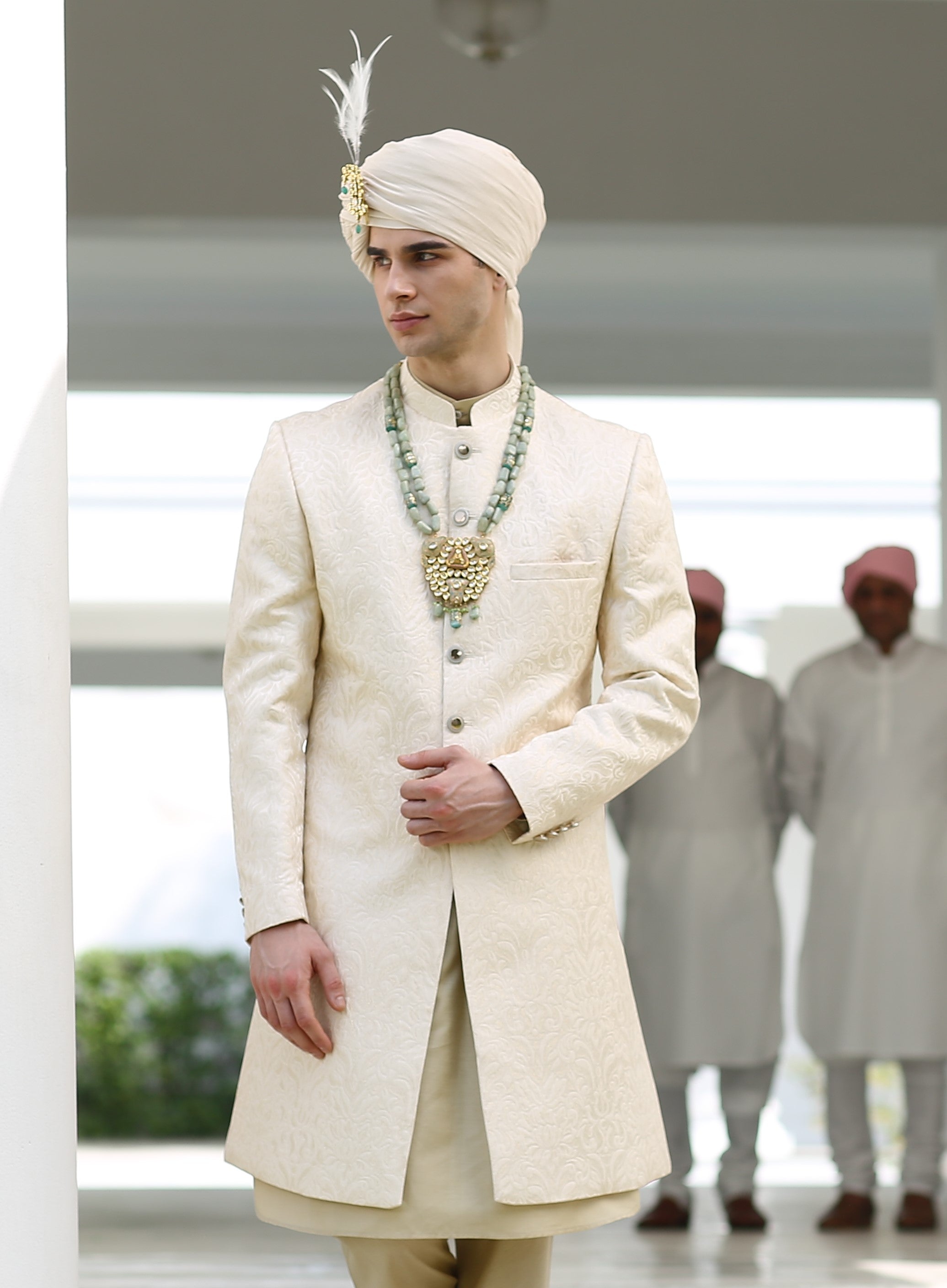 Cream Jacquard Sherwani