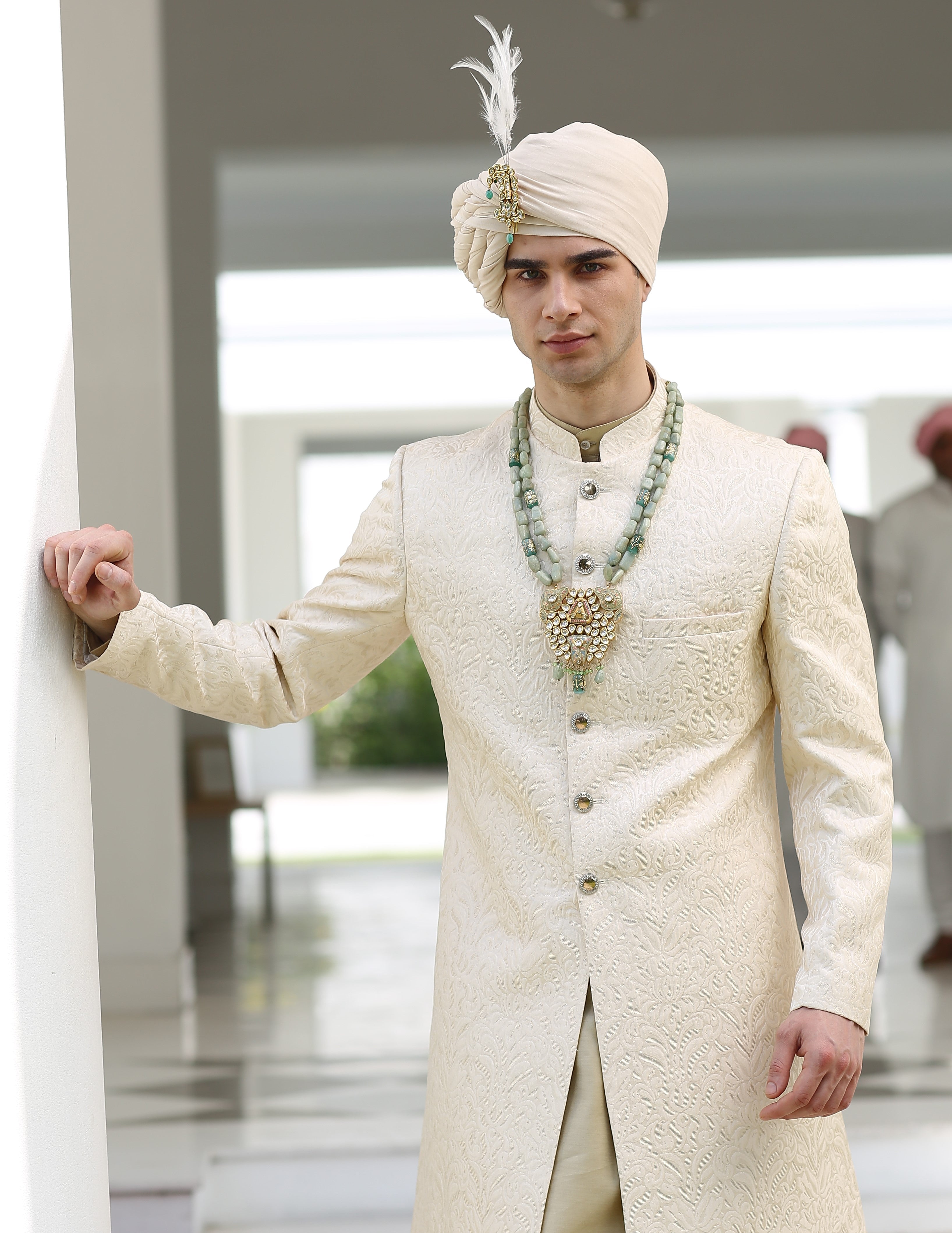 Cream Jacquard Sherwani