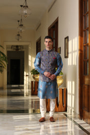 Printed Blue Kurta Jacket Set