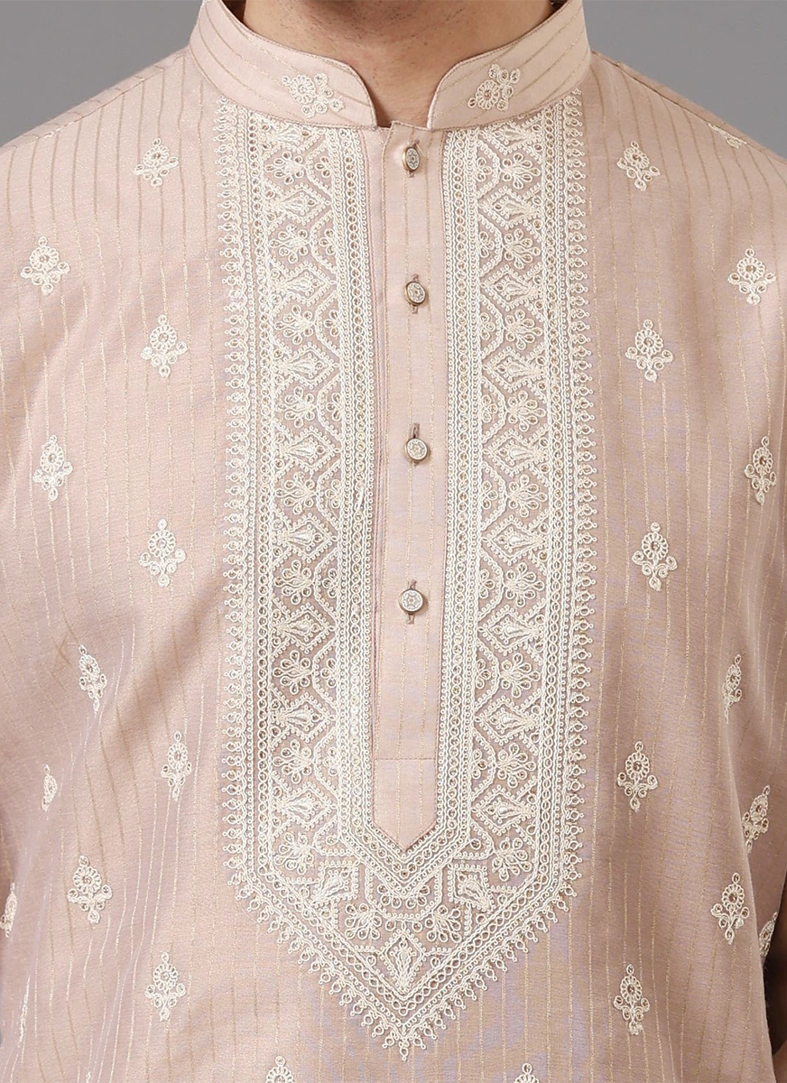 Embroidered Peach Kurta Set