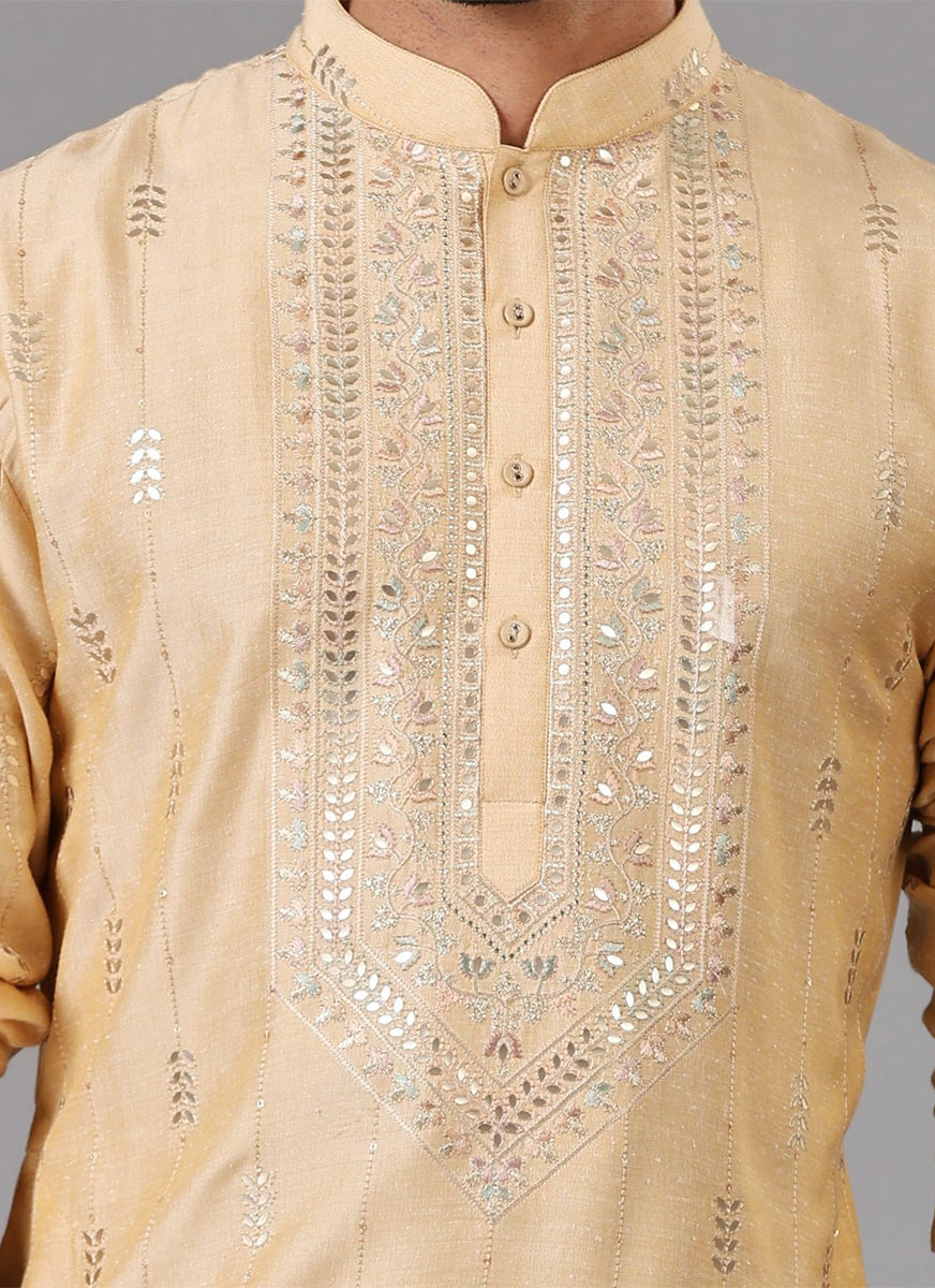 Yellow Kurta Set in Multi Colored Thread Embroidery