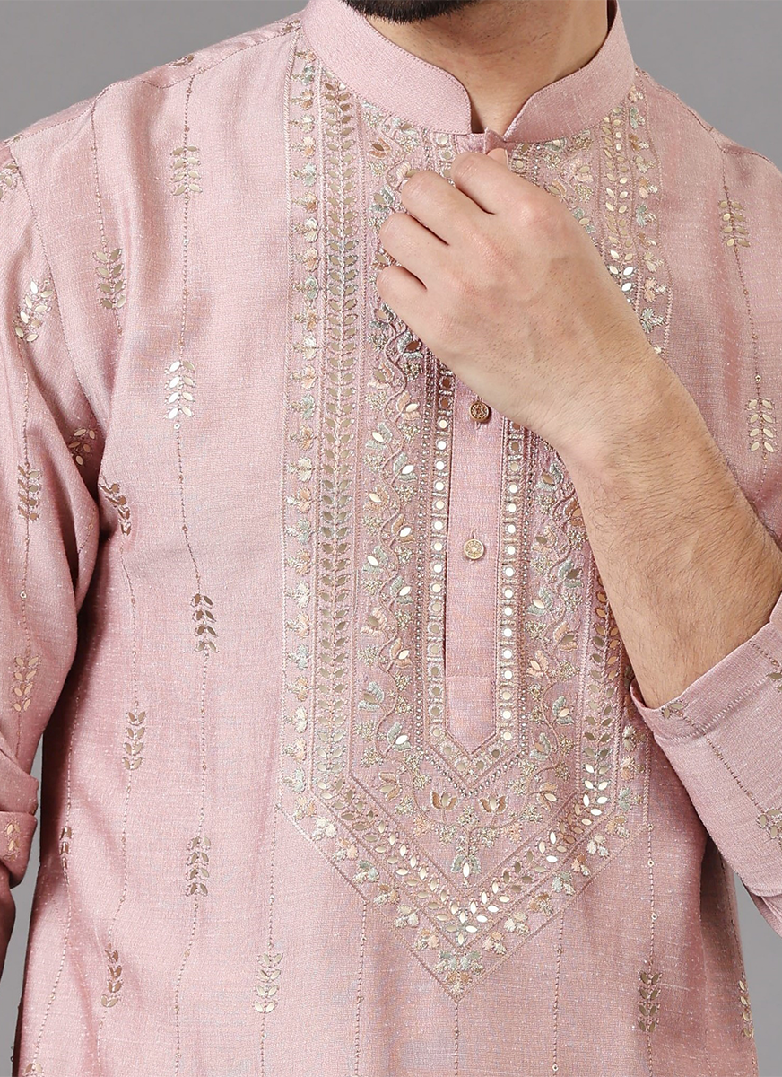 Pink Kurta Set in Multi Colored Thread Embroidery