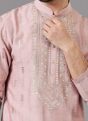 Pink Kurta Set in Multi Colored Thread Embroidery