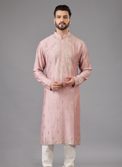 Pink Kurta Set in Multi Colored Thread Embroidery