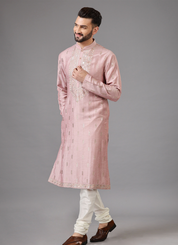 Pink Kurta Set in Multi Colored Thread Embroidery