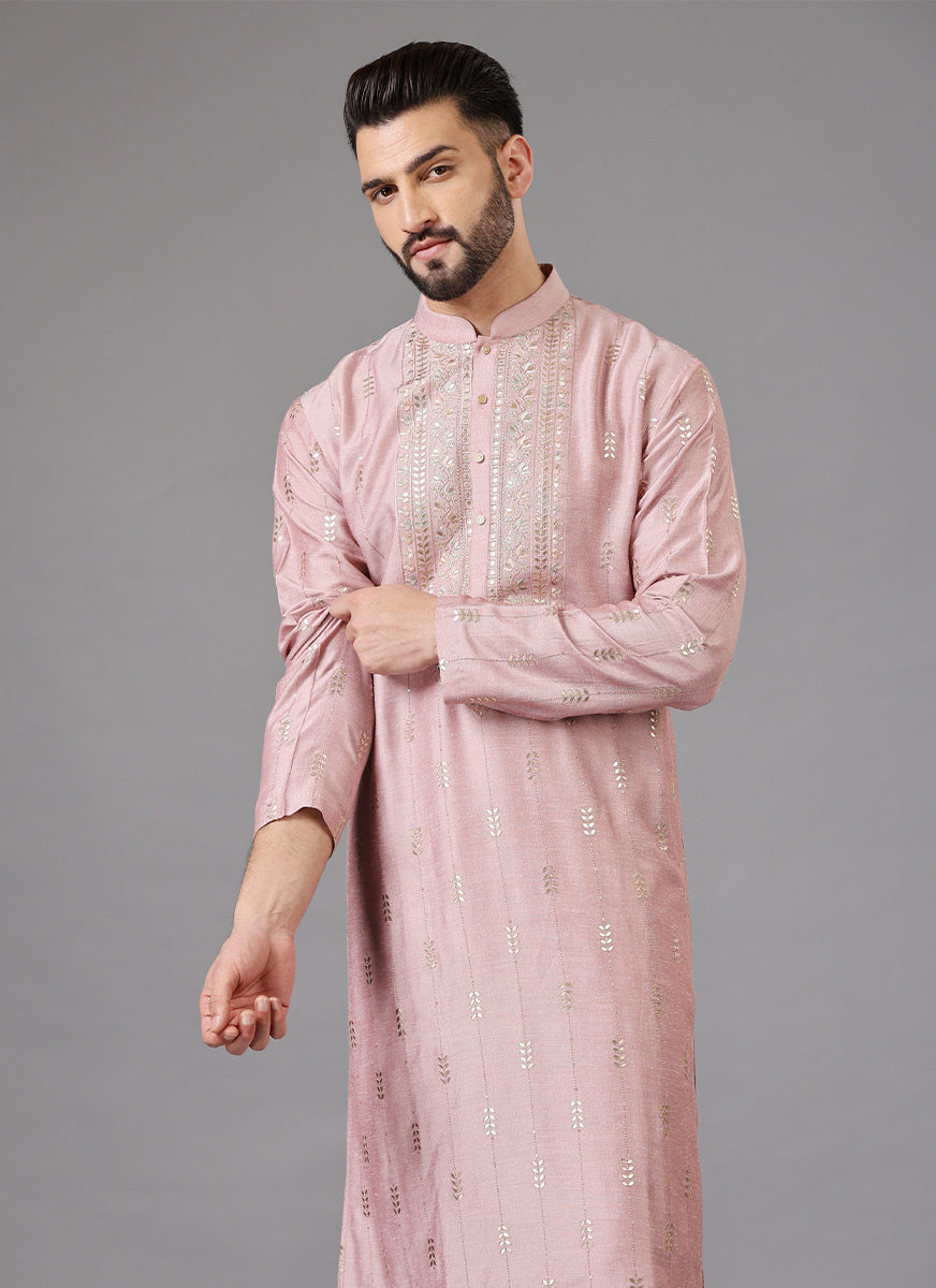 Pink Kurta Set in Multi Colored Thread Embroidery