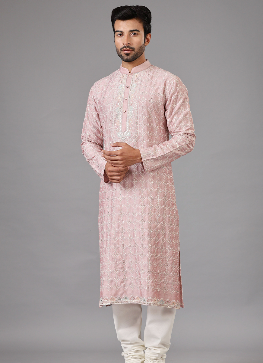 Full Embroidered Pink Kurta Set