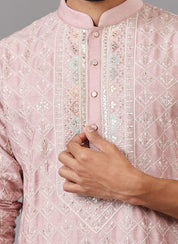 Full Embroidered Pink Kurta Set