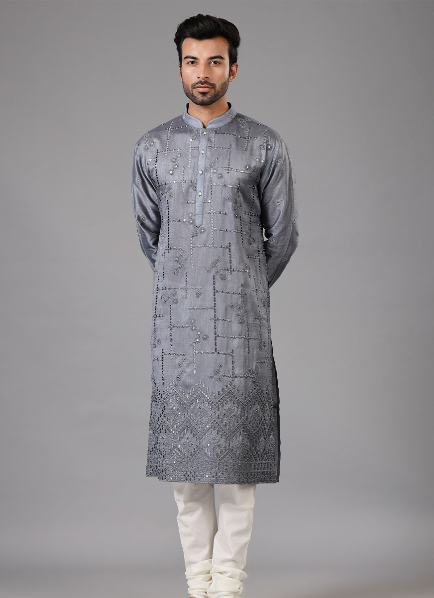 Embroidered Dark Grey Kurta Set