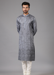 Embroidered Dark Grey Kurta Set