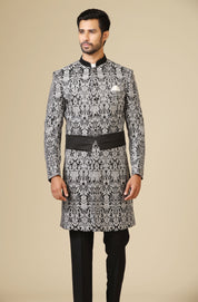 Timeless Black Jacquard Indo-Western for a Regal Look



