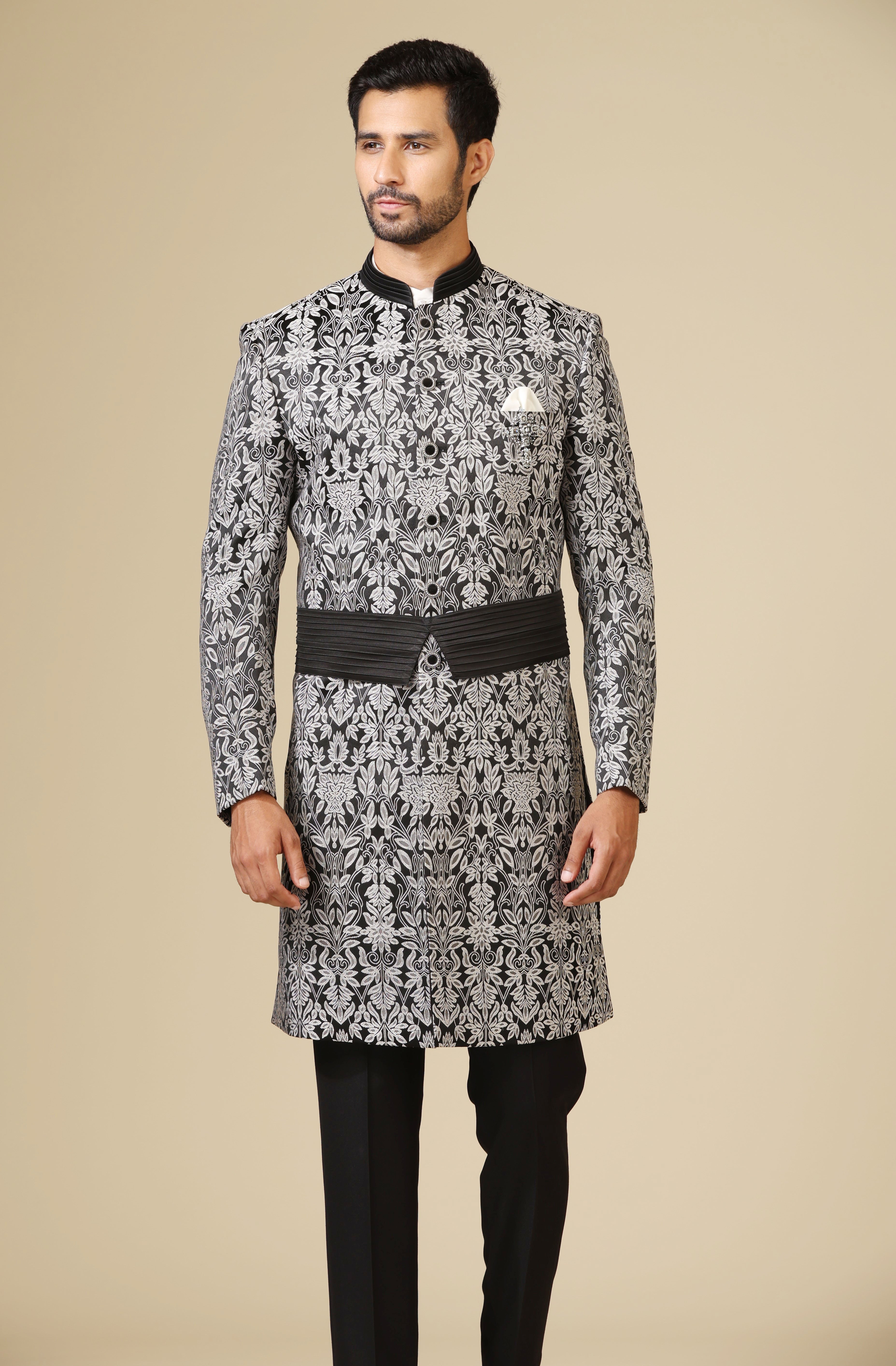 Timeless Black Jacquard Indo-Western for a Regal Look



