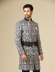 Men's Black Jacquard Indo-Western Outfit - Fusion Wear for the Modern Man

