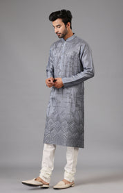 Embroidered Dark Grey Kurta Set