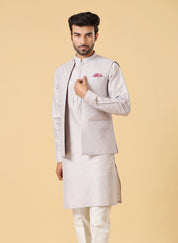 L. Grey Fully Embroidered Kurta Jacket Set