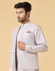 L. Grey Fully Embroidered Kurta Jacket Set